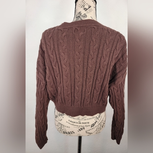 Playboy PacSun Crop Sweater Top Small Bunny Boxy Cable Knit Brown - Picture 4 of 7